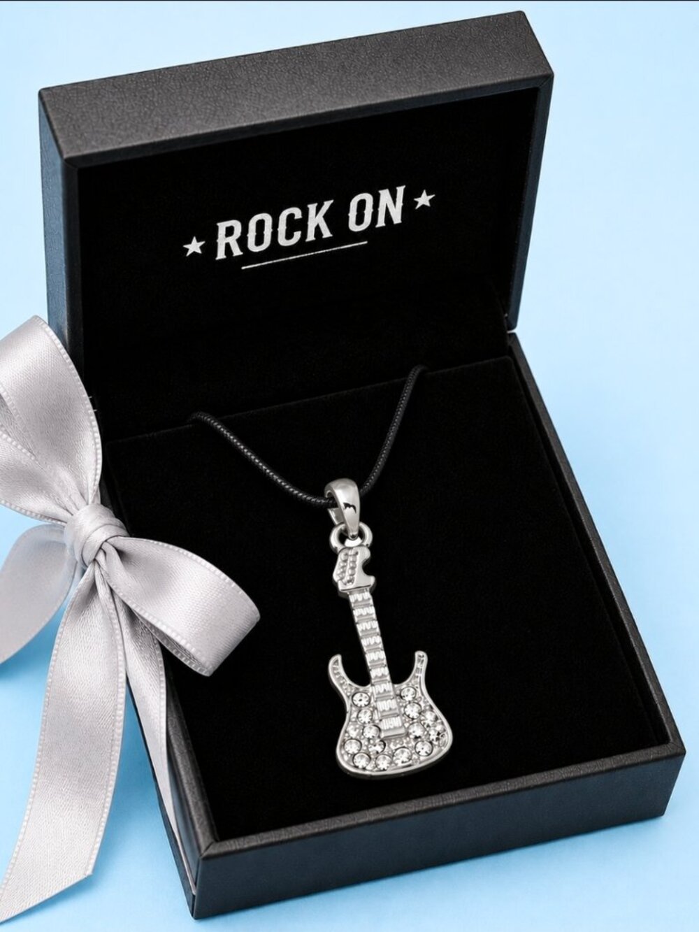 Rock GuitarNecklace/Rhinestone Electric Guitar Charm/Rockstar Jewelry/Punk Rock